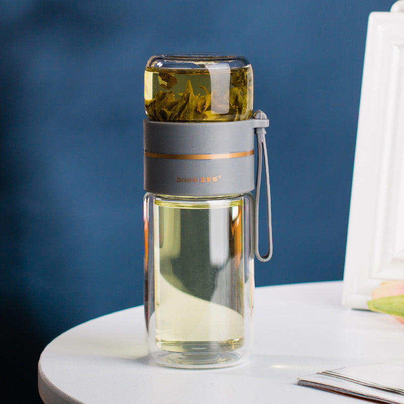 Double-Walled Water Bottle with Integrated Tea Infuser – Insulated Reusable Bottle for Hot and Cold Drinks at Home, Work or Travel
