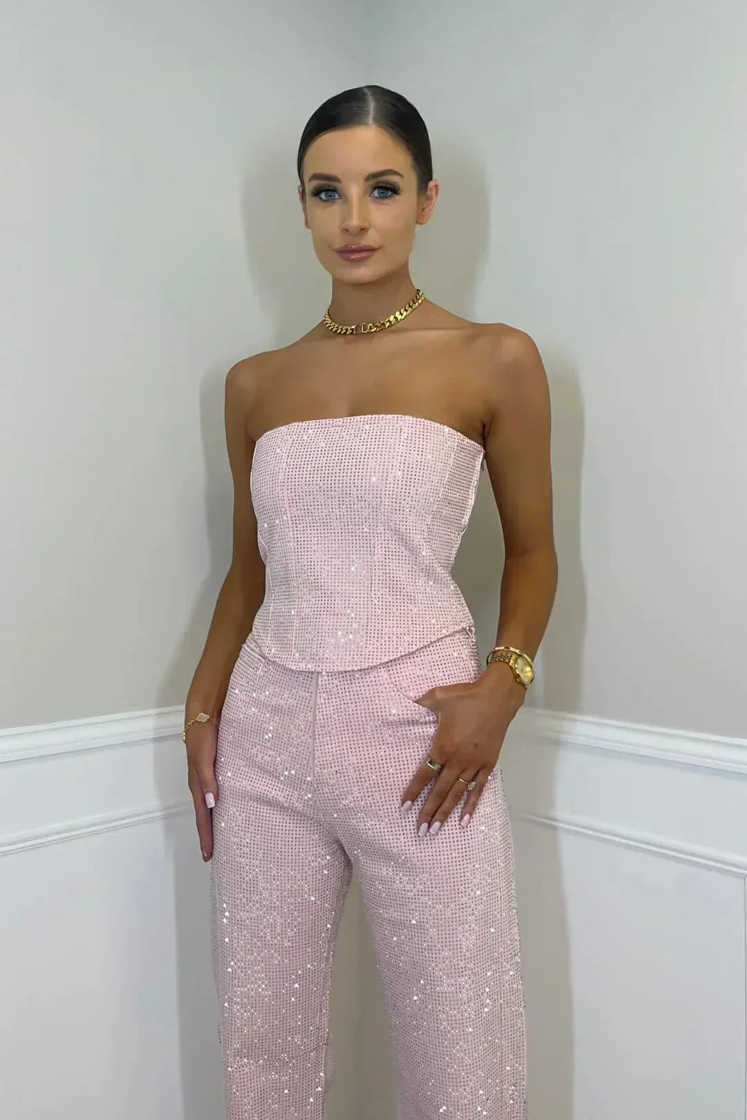 Sparkling Strapless Festive Jumpsuit Ensemble