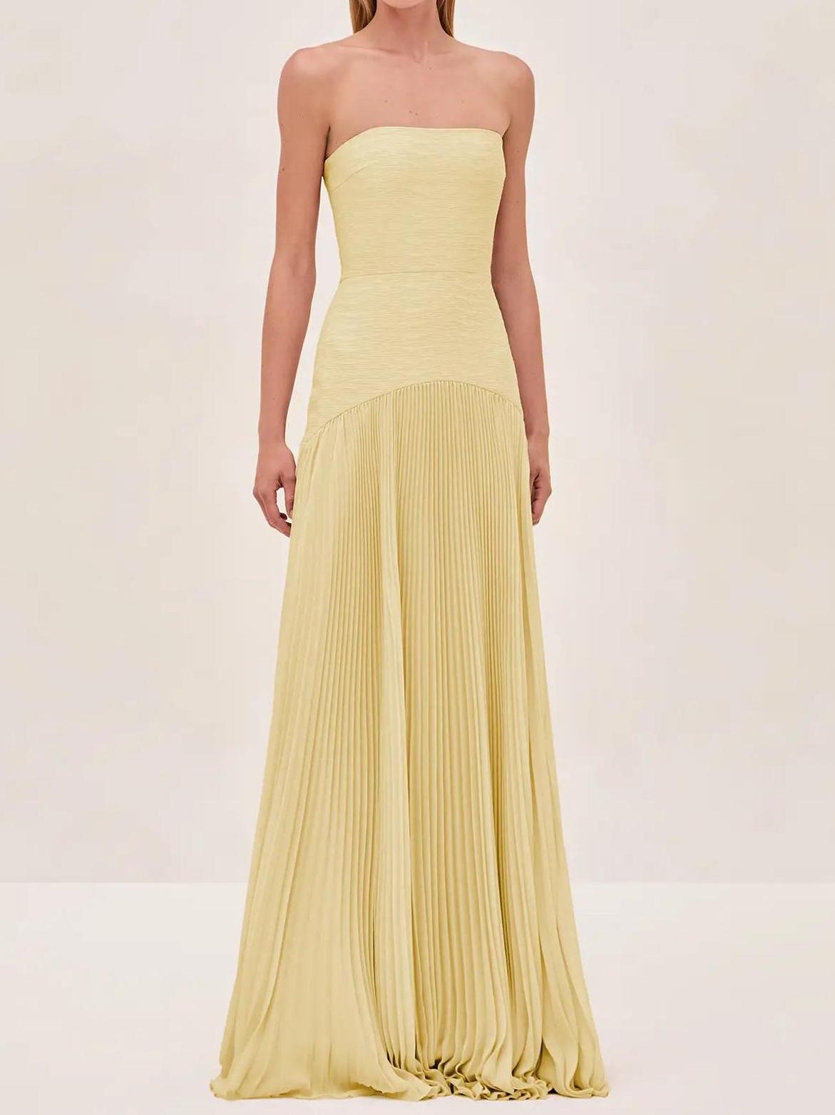 Eleanor | Strapless Pleated Maxi Dress for Women - Perfect for Wedding Guests