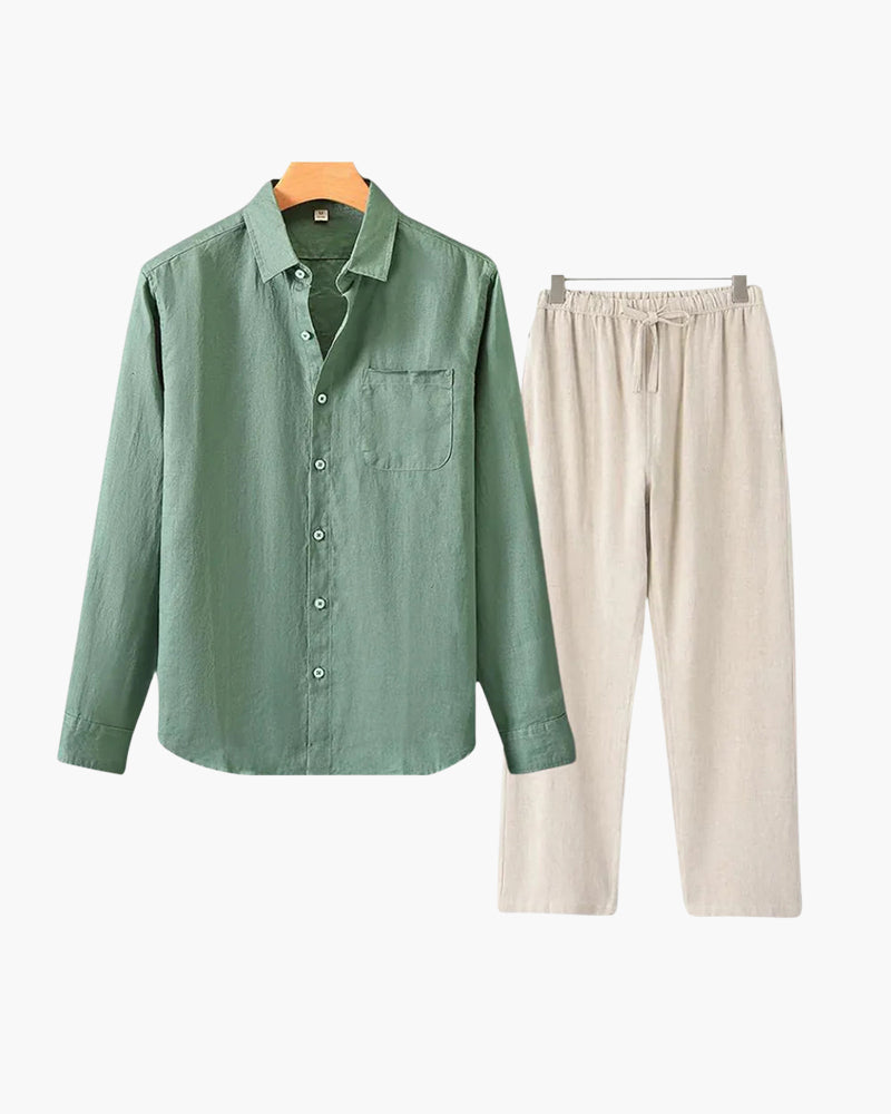 Classic Linen Long Sleeve Set - Old Money Style