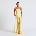 Strapless Asymmetrical Long Dress with High Slit for Women – Elegant Evening Dress for Parties, Events and Special Occasions