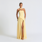 Strapless Asymmetrical Long Dress with High Slit for Women – Elegant Evening Dress for Parties, Events and Special Occasions