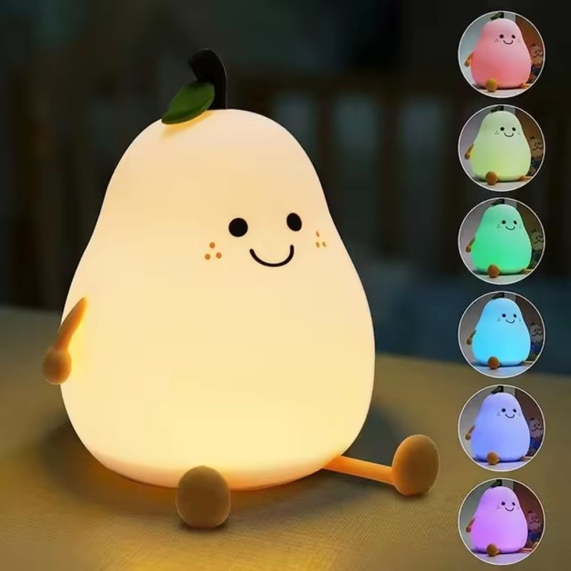 Cozy Pear-Shaped Silicone Night Light – Soft 7-Color Glow, Tap Control & USB Rechargeable | Nursery & Kids’ Room Mood Lamp