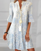 Women’s Boho Print Mini Dress with Short Sleeves – Casual Summer Dress for Holidays, Beach Days and Everyday Wear
