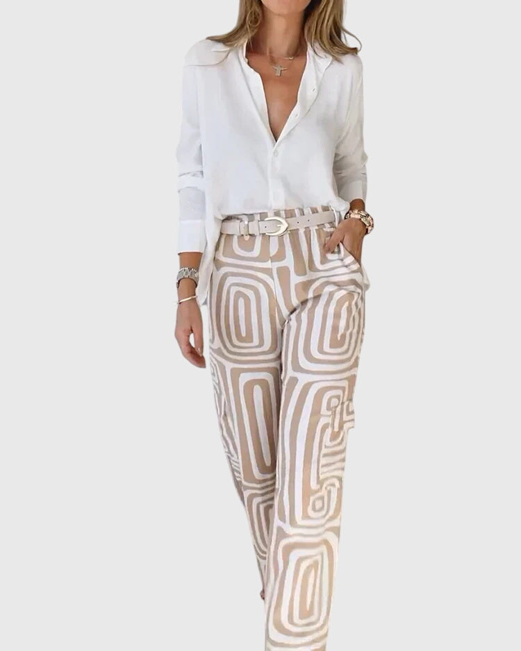 Emilia | Chic Pants Set with Complimentary Blouse & Belt