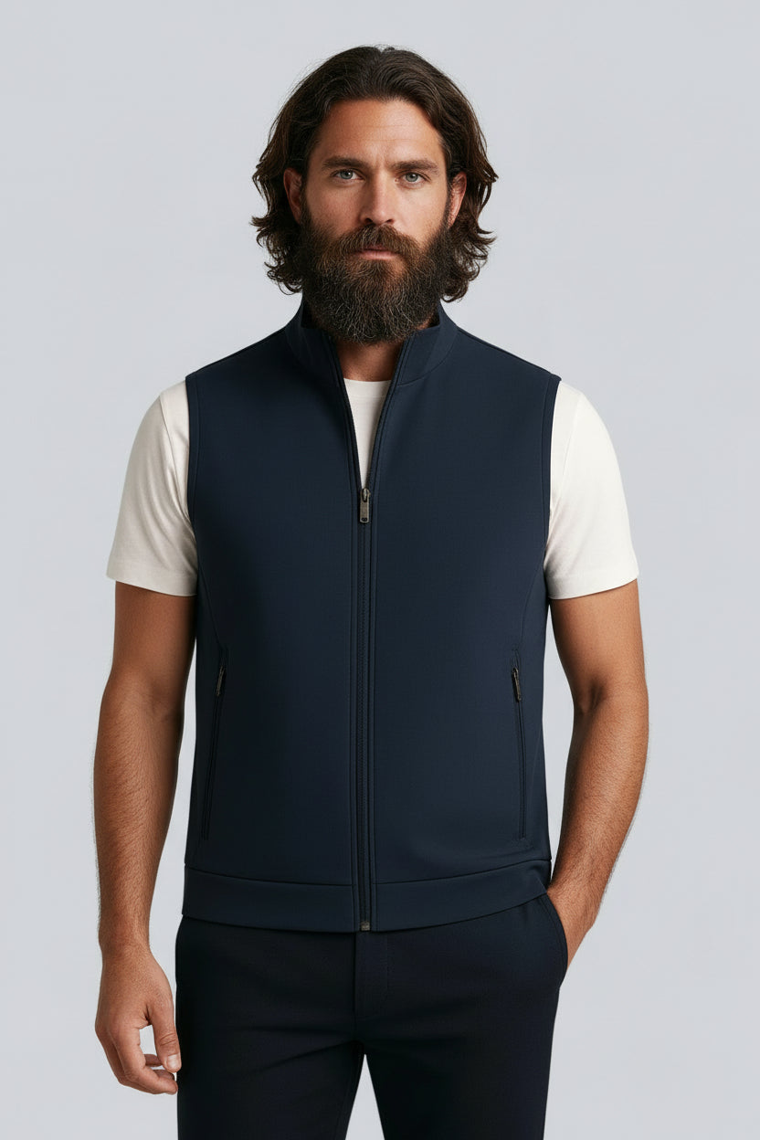 Noah – Men's Navy Blue Casual Stand Collar Vest