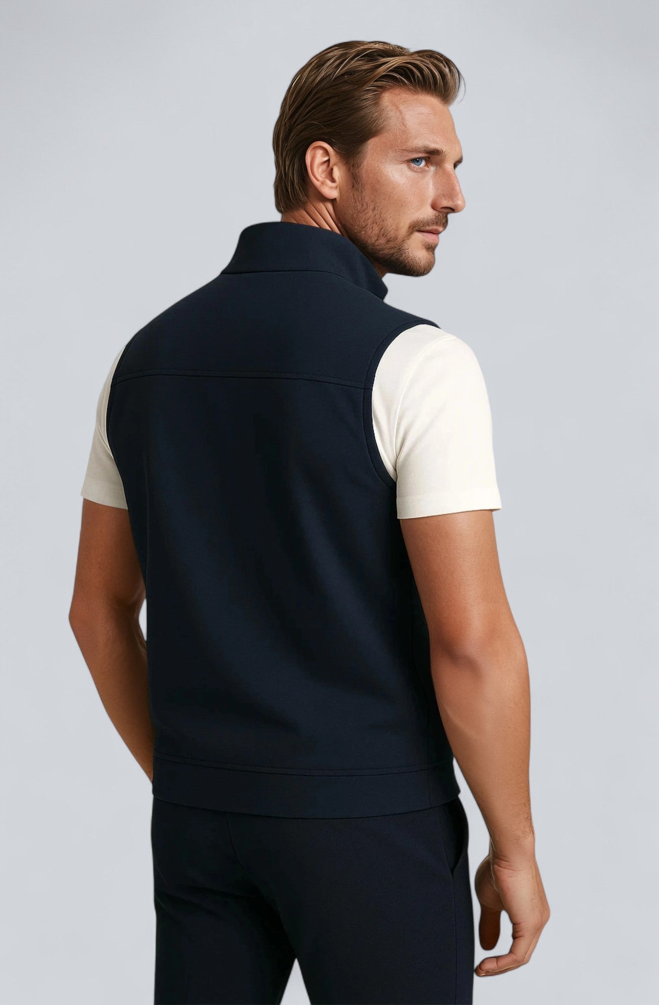 Noah – Men's Navy Blue Casual Stand Collar Vest