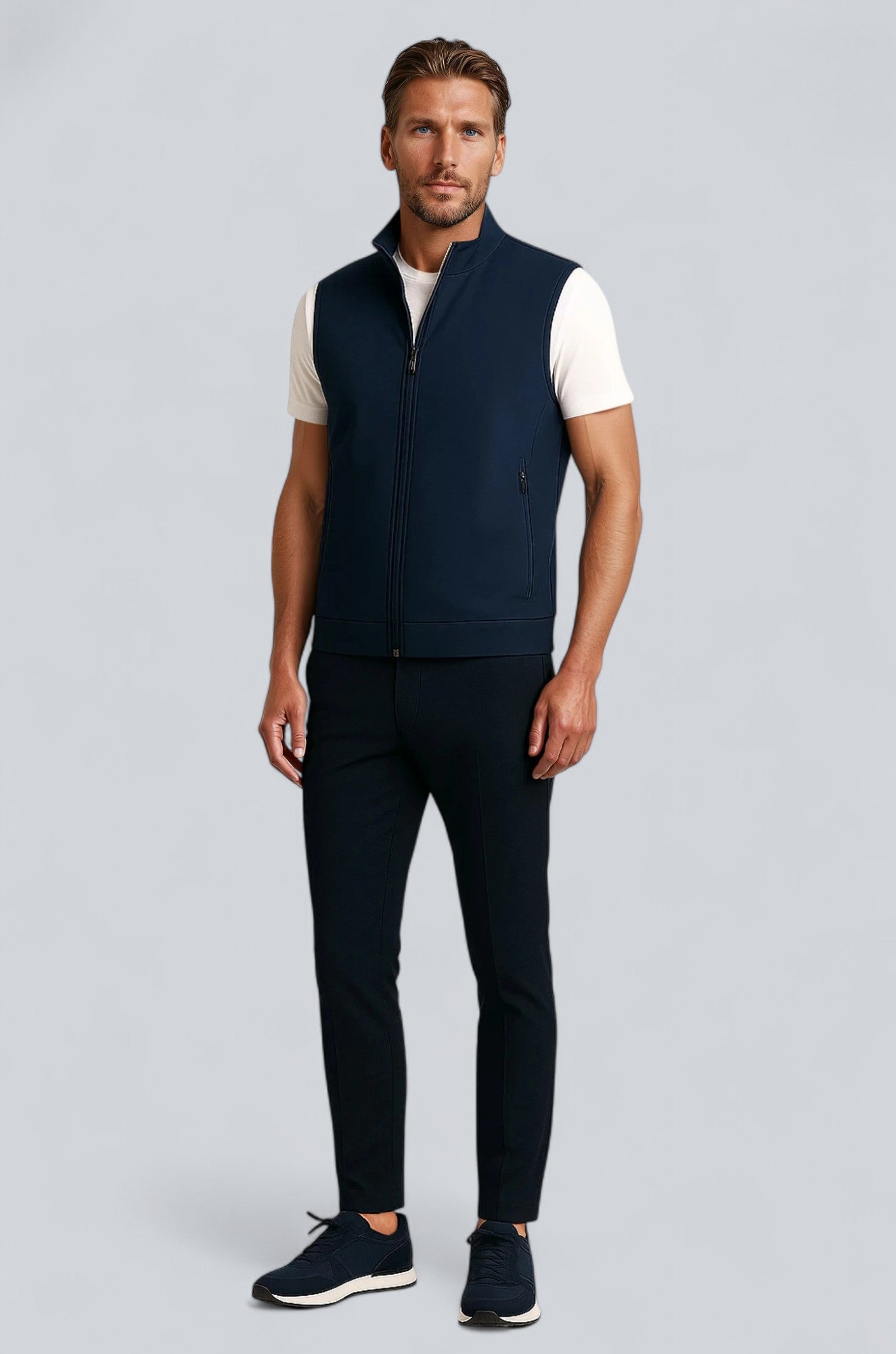 Noah – Men's Navy Blue Casual Stand Collar Vest