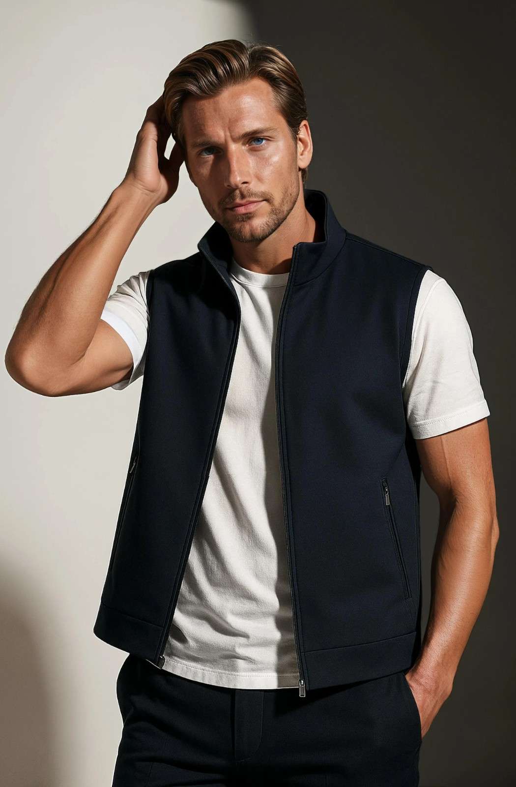Noah – Men's Navy Blue Casual Stand Collar Vest