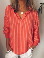 Striped Long-Sleeve Blouse with Half Button Closure – Casual Women’s Top for Work, Everyday Wear and Layered Outfits