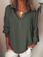 Striped Long-Sleeve Blouse with Half Button Closure – Casual Women’s Top for Work, Everyday Wear and Layered Outfits