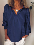 Striped Long-Sleeve Blouse with Half Button Closure – Casual Women’s Top for Work, Everyday Wear and Layered Outfits