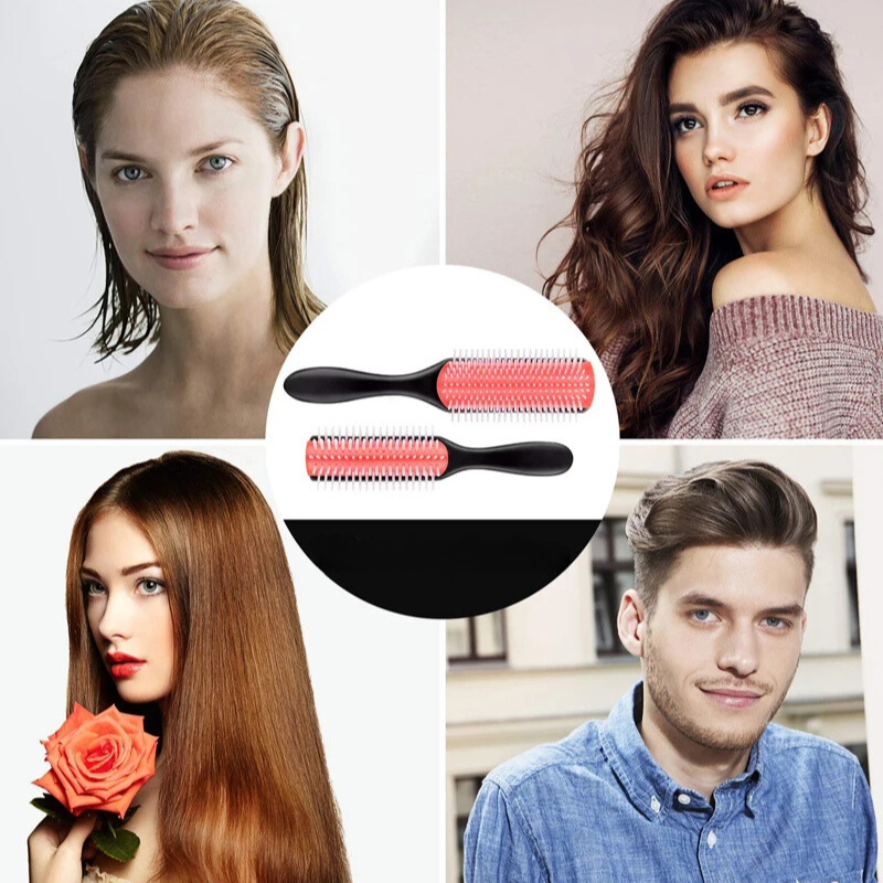 9-Row Detangling Hair Brush for Straight and Curly Hair – Effortless Styling Tool for Wet and Dry Hair Care
