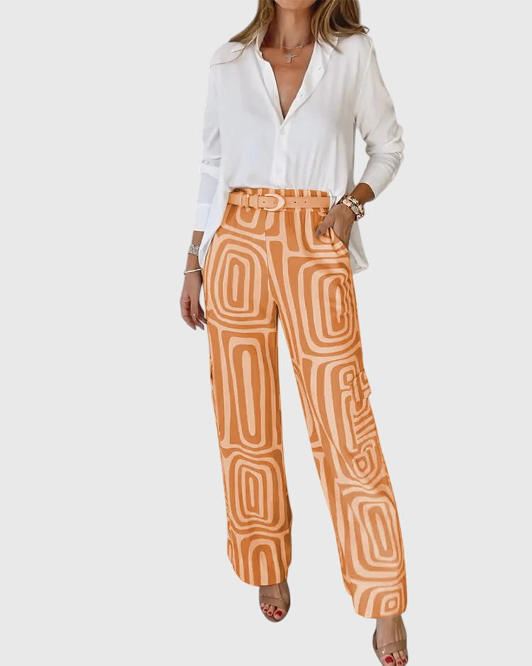 Emilia | Chic Pants Set with Complimentary Blouse & Belt