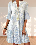 Women’s Boho Print Mini Dress with Short Sleeves – Casual Summer Dress for Holidays, Beach Days and Everyday Wear