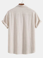 Men’s Linen-Style Outfit Set for Summer – Matching Shirt and Shorts Set for Holidays and Casual Wear