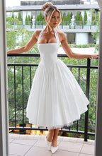 Chloe | Women's Halter Midi Dress for Wedding Guests