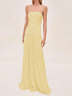 Eleanor | Strapless Pleated Maxi Dress for Women - Perfect for Wedding Guests