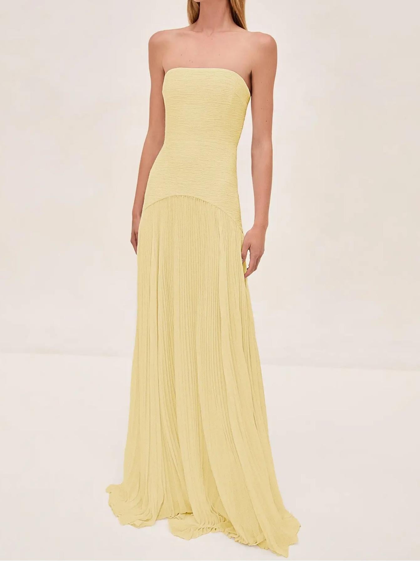 Eleanor | Strapless Pleated Maxi Dress for Women - Perfect for Wedding Guests