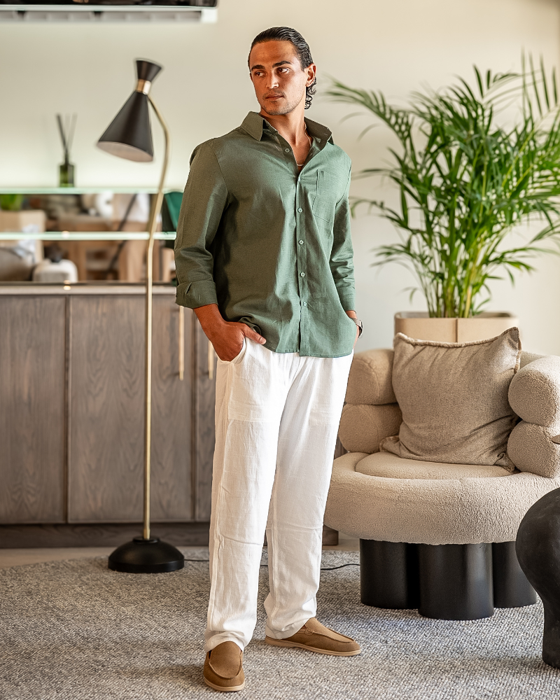 Classic Linen Long Sleeve Set - Old Money Style