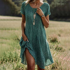 Women’s Mini Summer Dress with Round Neck and Short Sleeves – Lightweight Casual Dress for Warm Weather and Everyday Wear