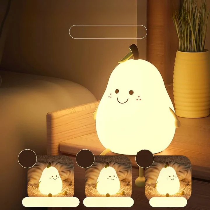 Cozy Pear-Shaped Silicone Night Light – Soft 7-Color Glow, Tap Control & USB Rechargeable | Nursery & Kids’ Room Mood Lamp
