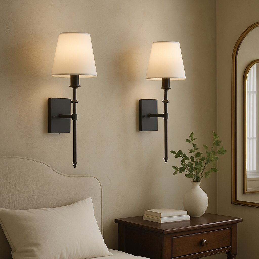 Set of 2 Wired Wall Lamps for Interior Lighting – Elegant Wall Lights for Above Mirrors, Beds and Bedroom Decor
