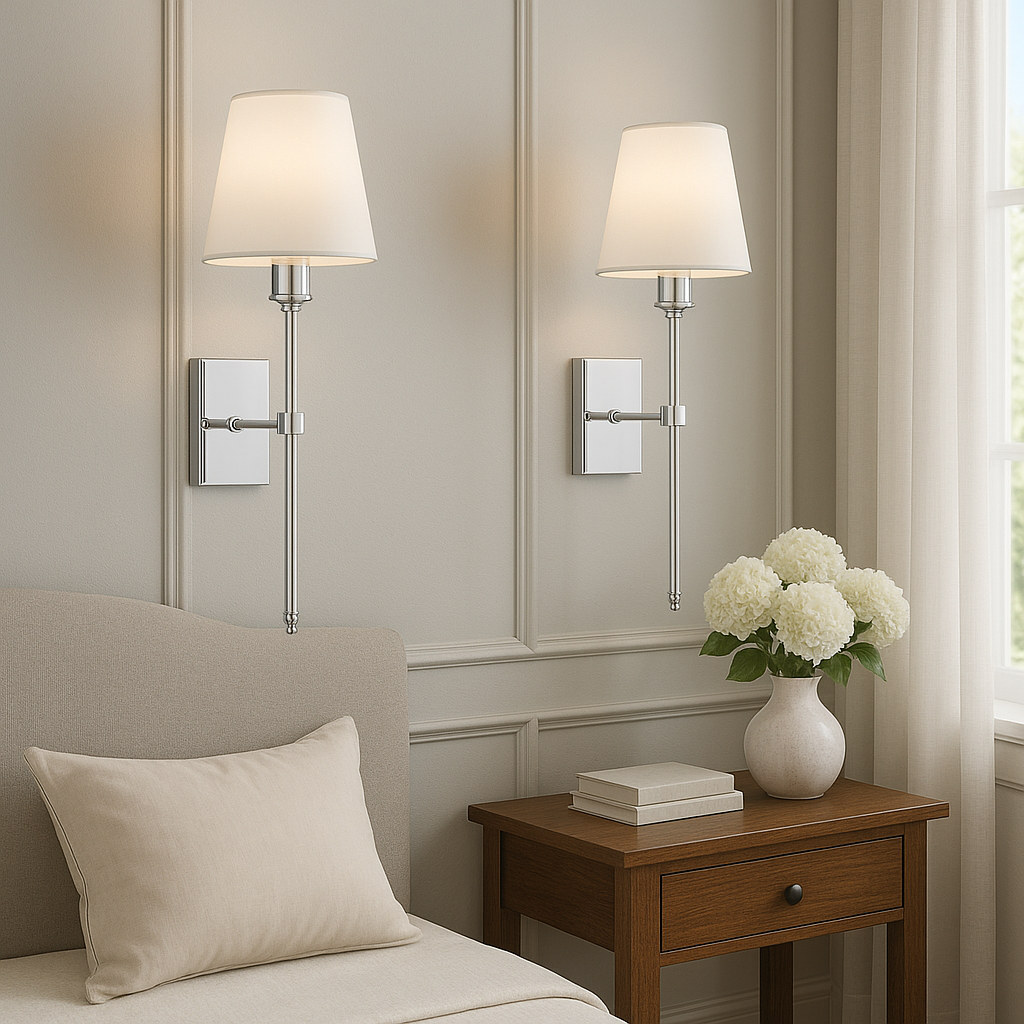 Set of 2 Wired Wall Lamps for Interior Lighting – Elegant Wall Lights for Above Mirrors, Beds and Bedroom Decor