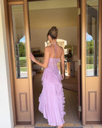 Maeve Orielle. – Women’s Ruffled Halter Maxi Dress for Formal Events