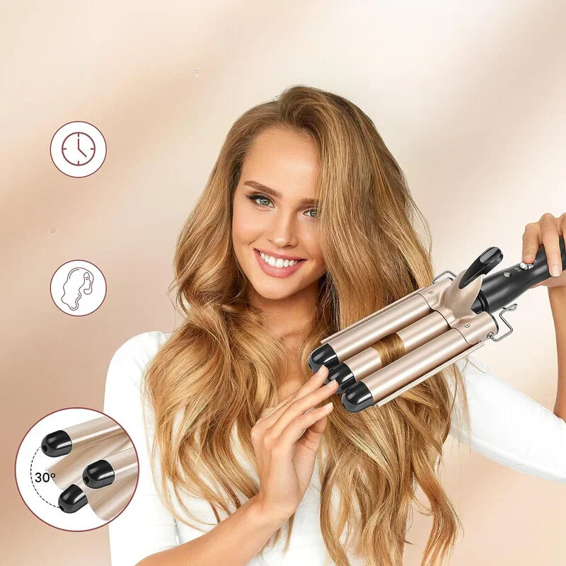 Triple Barrel Hair Curling Iron for Wave Styling – Fast Heating Styling Tool for Defined Waves and Everyday Hair Looks