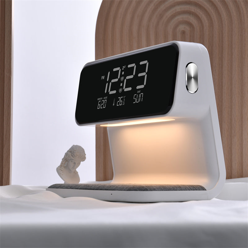 3-in-1 Bedside Lamp with Wireless Charging – Dimmable Touch Control & Integrated Alarm Display