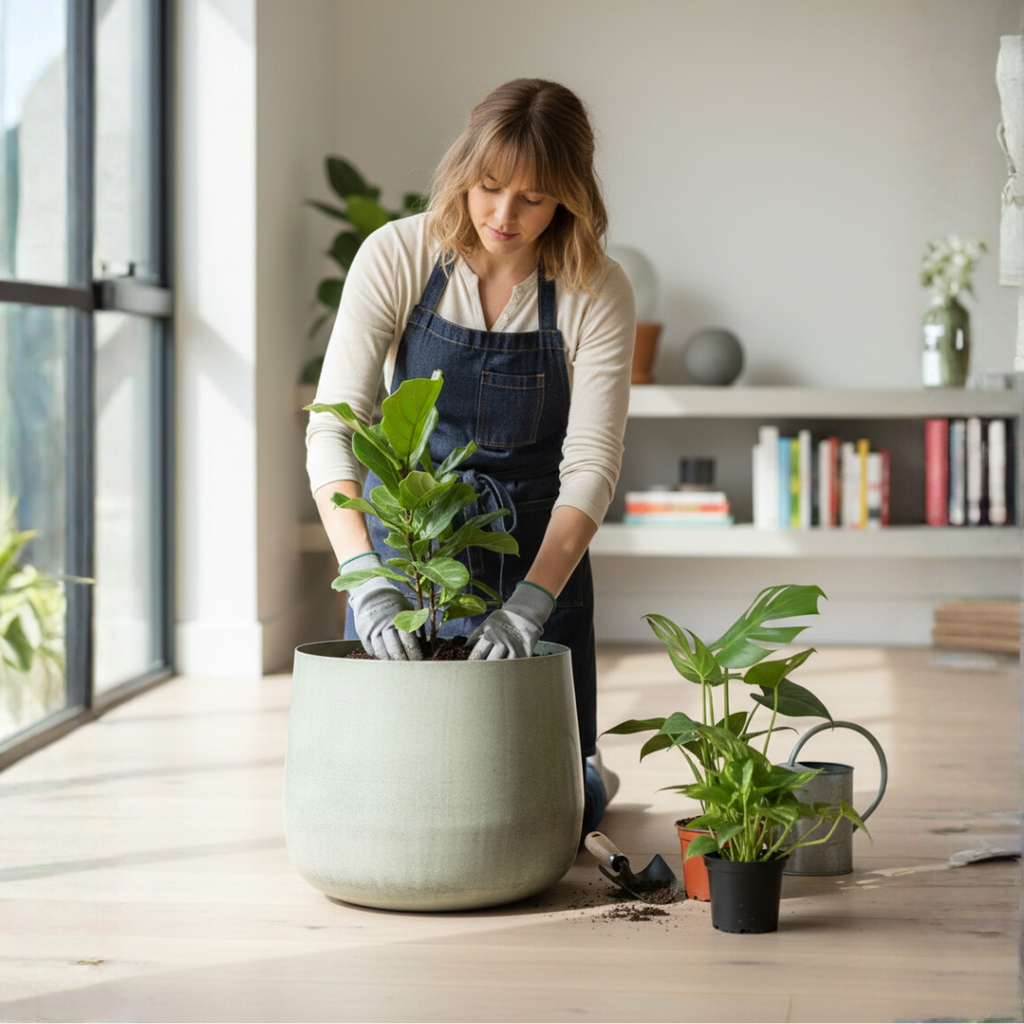Spacious Light Grey Metal Planter – Contemporary Industrial Design