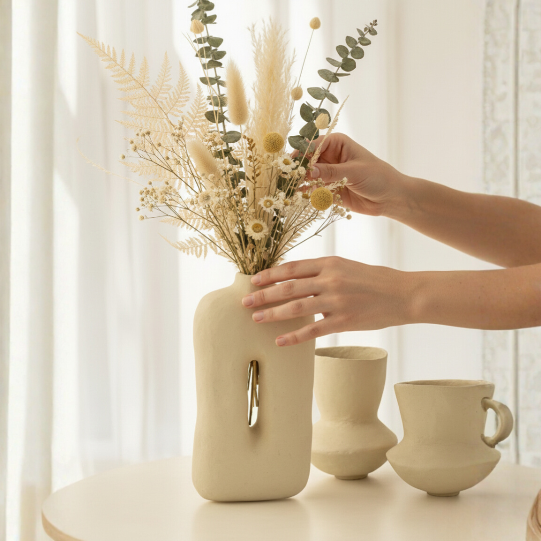 Natural Tone Square Paper Mache Planter