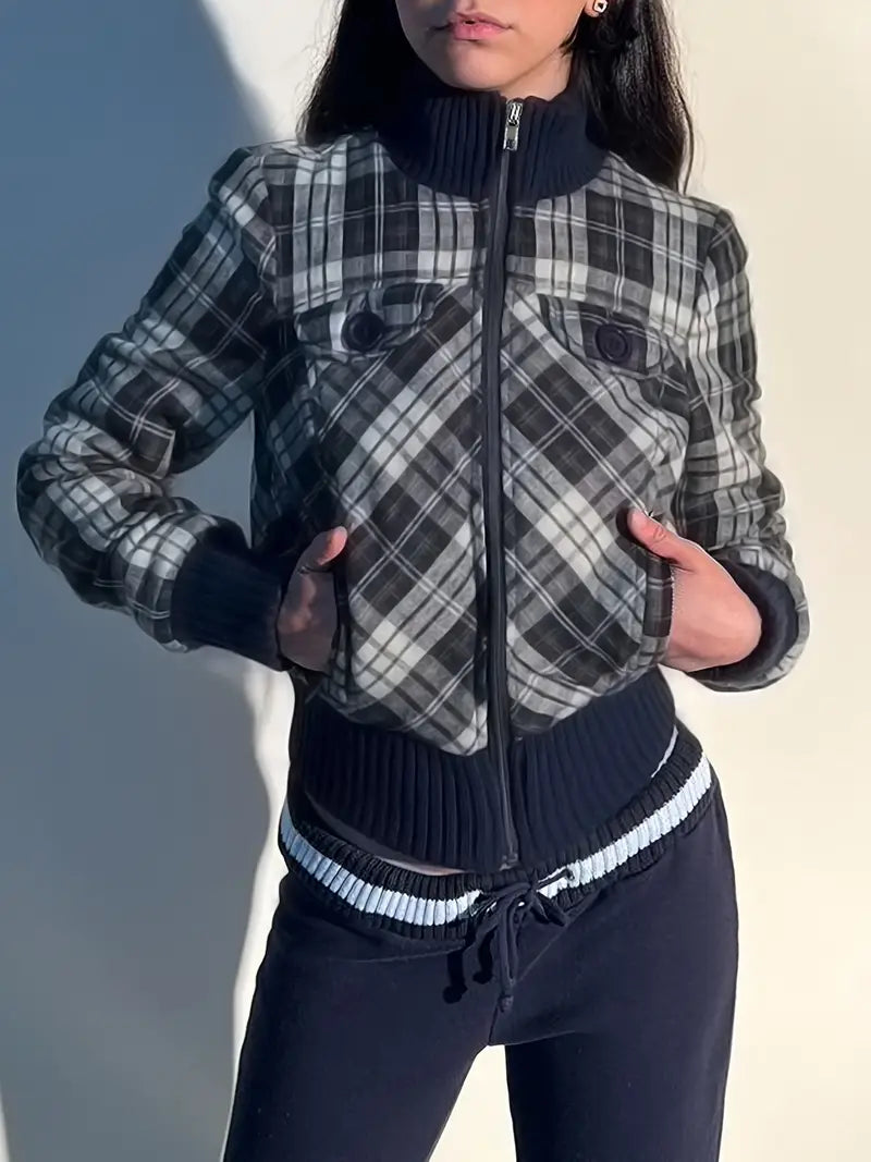 Plaid Cropped Jacket for Women – Stylish Layering Jacket for Casual Wear, Work and Everyday Outfits