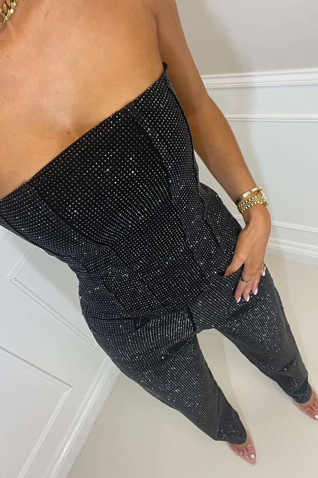 Sparkling Strapless Festive Jumpsuit Ensemble