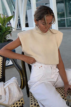 Sleeveless High Neck Knit Top for Women – Minimalist Fitted Top for Casual Wear, Work and Layered Outfits