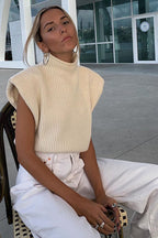 Sleeveless High Neck Knit Top for Women – Minimalist Fitted Top for Casual Wear, Work and Layered Outfits