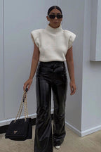 Sleeveless High Neck Knit Top for Women – Minimalist Fitted Top for Casual Wear, Work and Layered Outfits