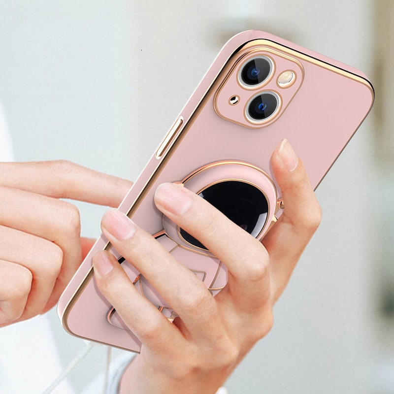 3D Astronaut Iphone Case with Electroplated Gold Trim and Kickstand Bracket Magnetic Phone Wallet - Image 1