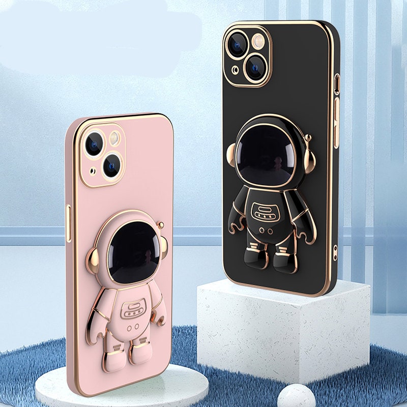 3D Astronaut Iphone Case with Electroplated Gold Trim and Kickstand Bracket Magnetic Phone Wallet - Image 2