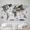 3D Wooden World Map Wall Art with Global Countries and Time Zones - Image 1
