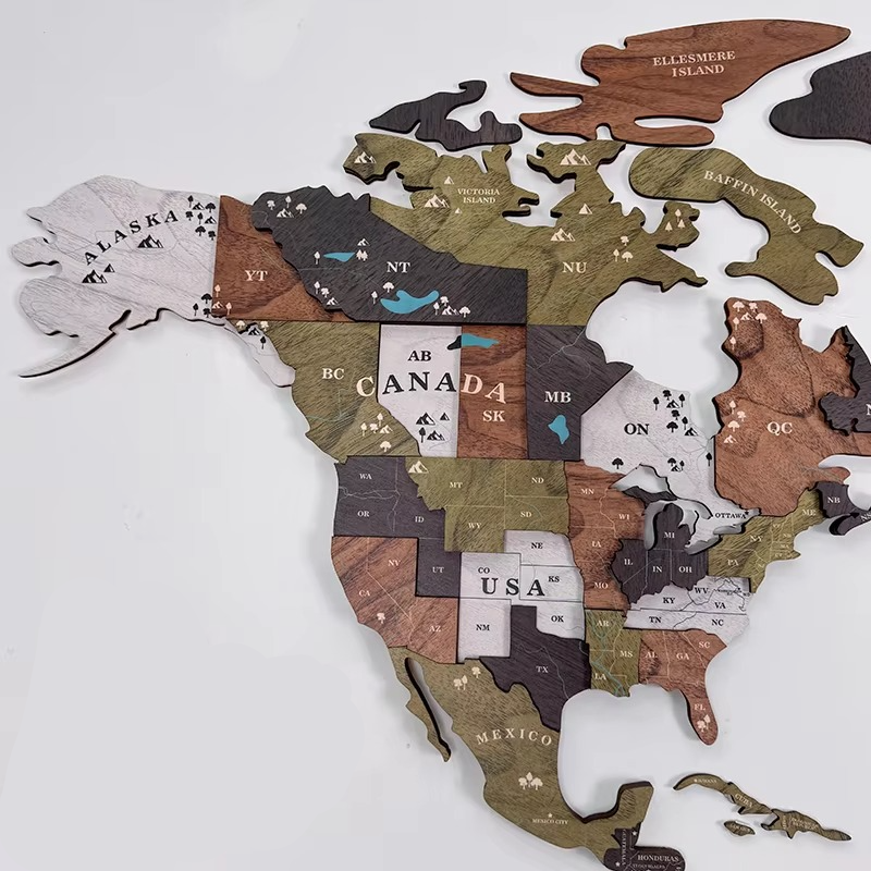 3D Wooden World Map Wall Art with Global Countries and Time Zones - Image 3