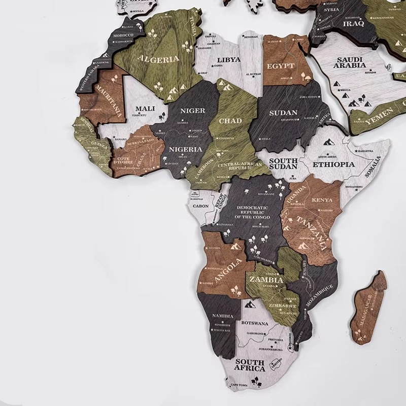 3D Wooden World Map Wall Art with Global Countries and Time Zones - Image 4