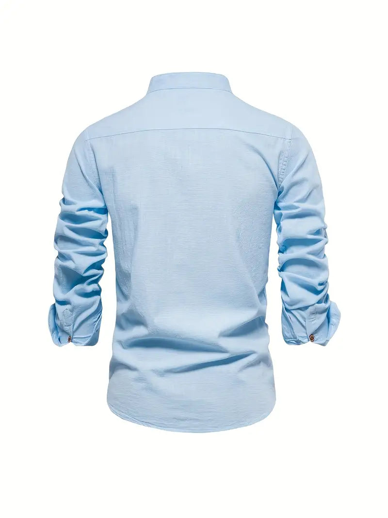 Men’s Button-Up Linen-Style Shirt for Summer Wear – Lightweight Casual Shirt for Holidays, Work and Everyday Outfits