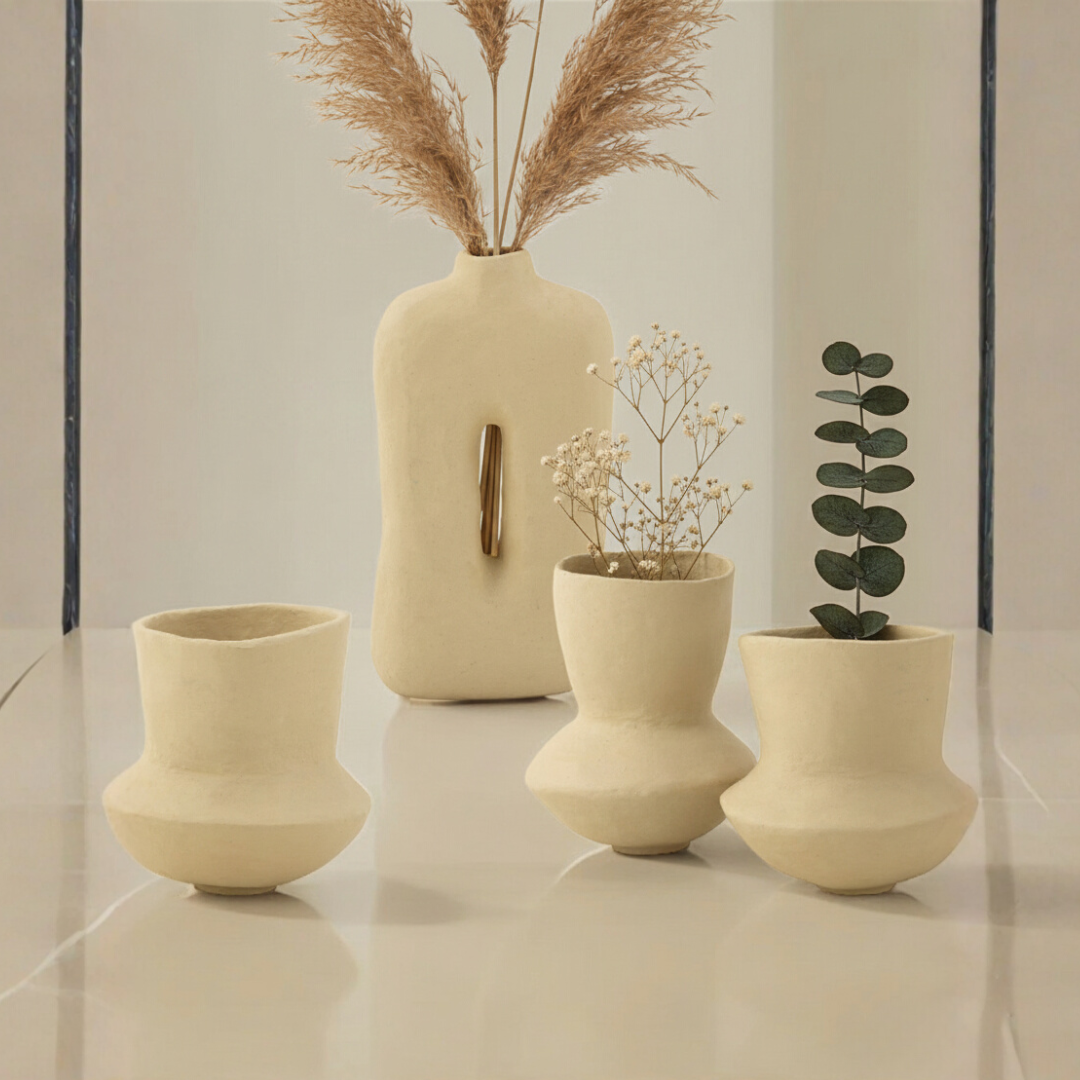 Natural Tone Square Paper Mache Planter