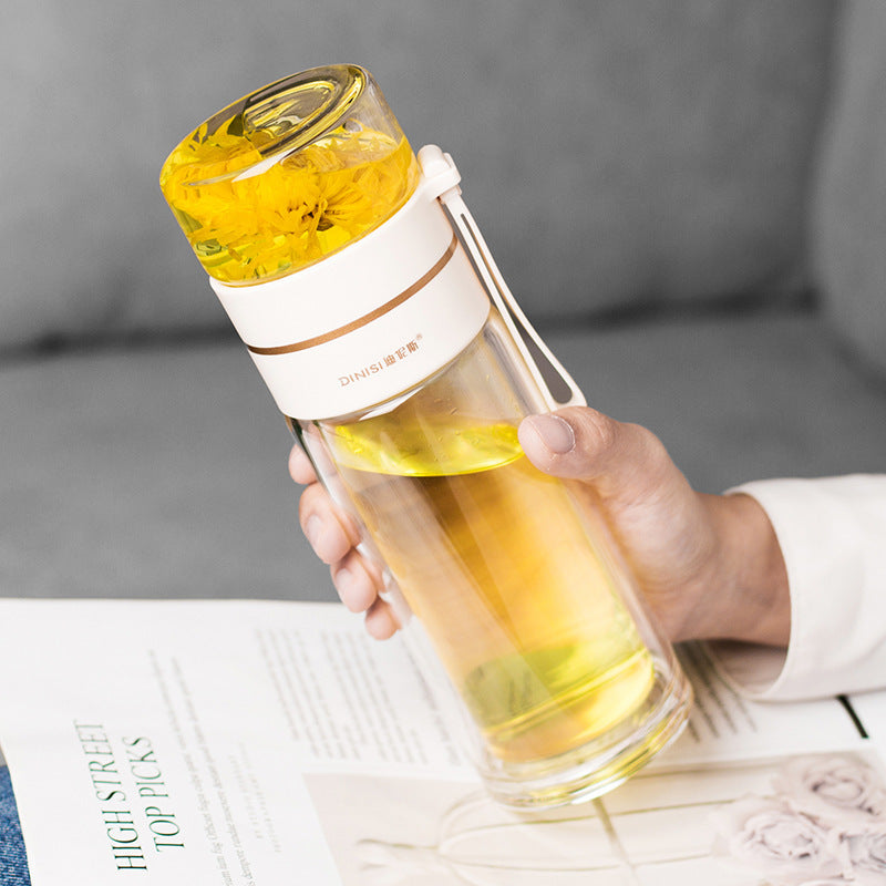 Double-Walled Water Bottle with Integrated Tea Infuser – Insulated Reusable Bottle for Hot and Cold Drinks at Home, Work or Travel