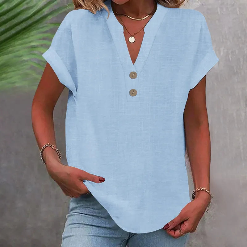 Short-Sleeve V-Neck Blouse for Women – Relaxed Fit Summer Top for Casual Wear and Everyday Outfits