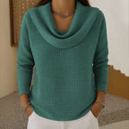 Karen – Cozy Waffle Knit Sweater Featuring a Stylish Cowl Neck