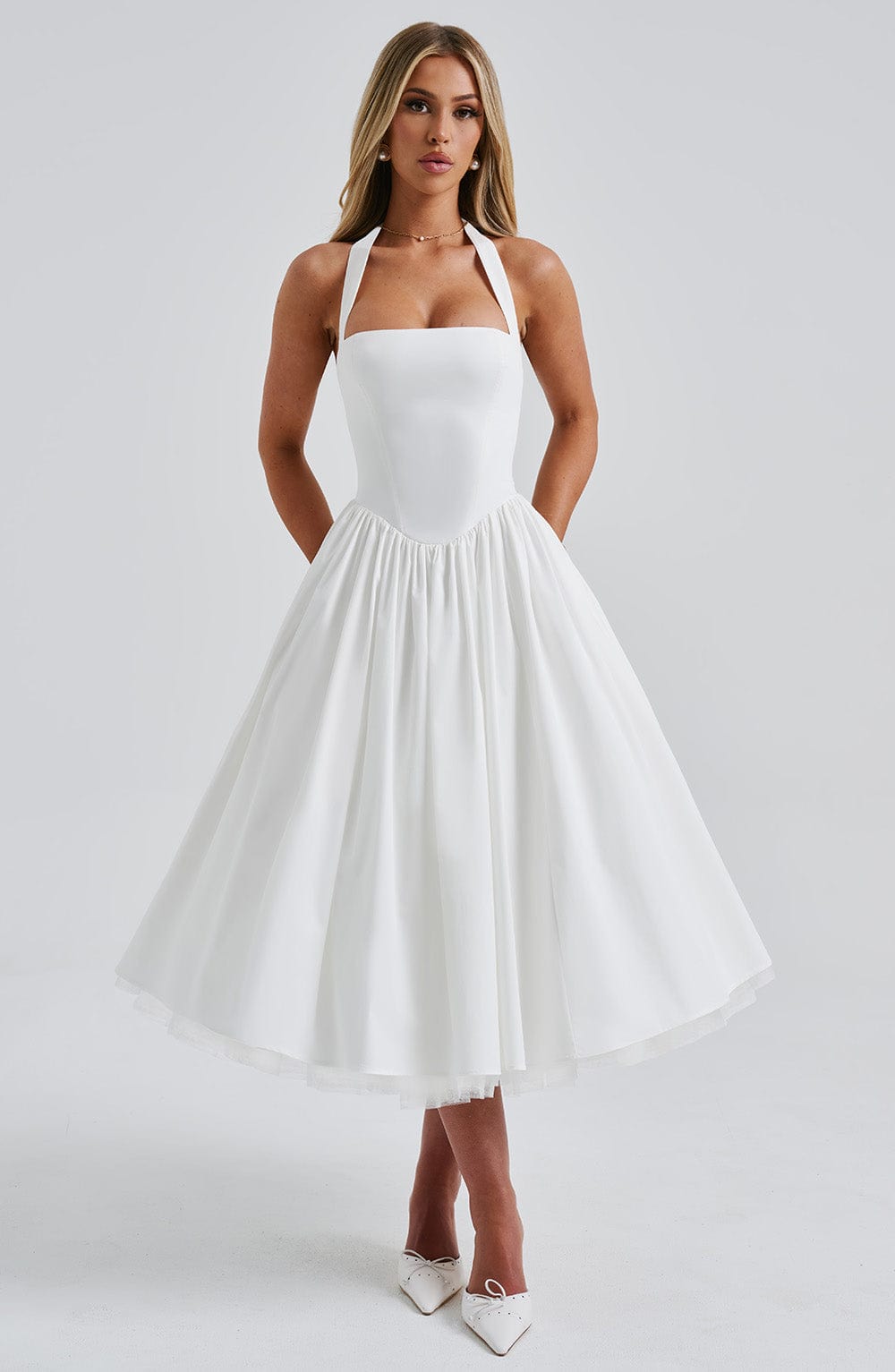 Chloe | Women's Halter Midi Dress for Wedding Guests
