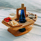 Portable Wooden Picnic Wine Table – Foldable Outdoor Serving Table with Glass & Bottle Holders | Compact Picnic Accessory for Beach, Park & Garden